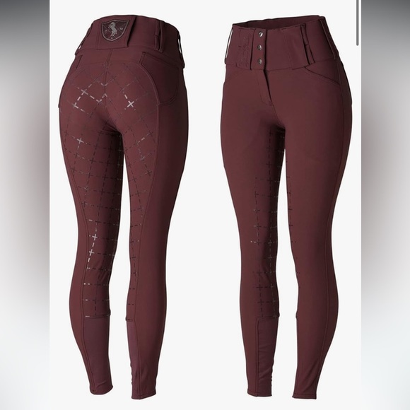 HORZE Desiree Full Seat Breeches horse riding pants wine red high rise 32 - Picture 1 of 13